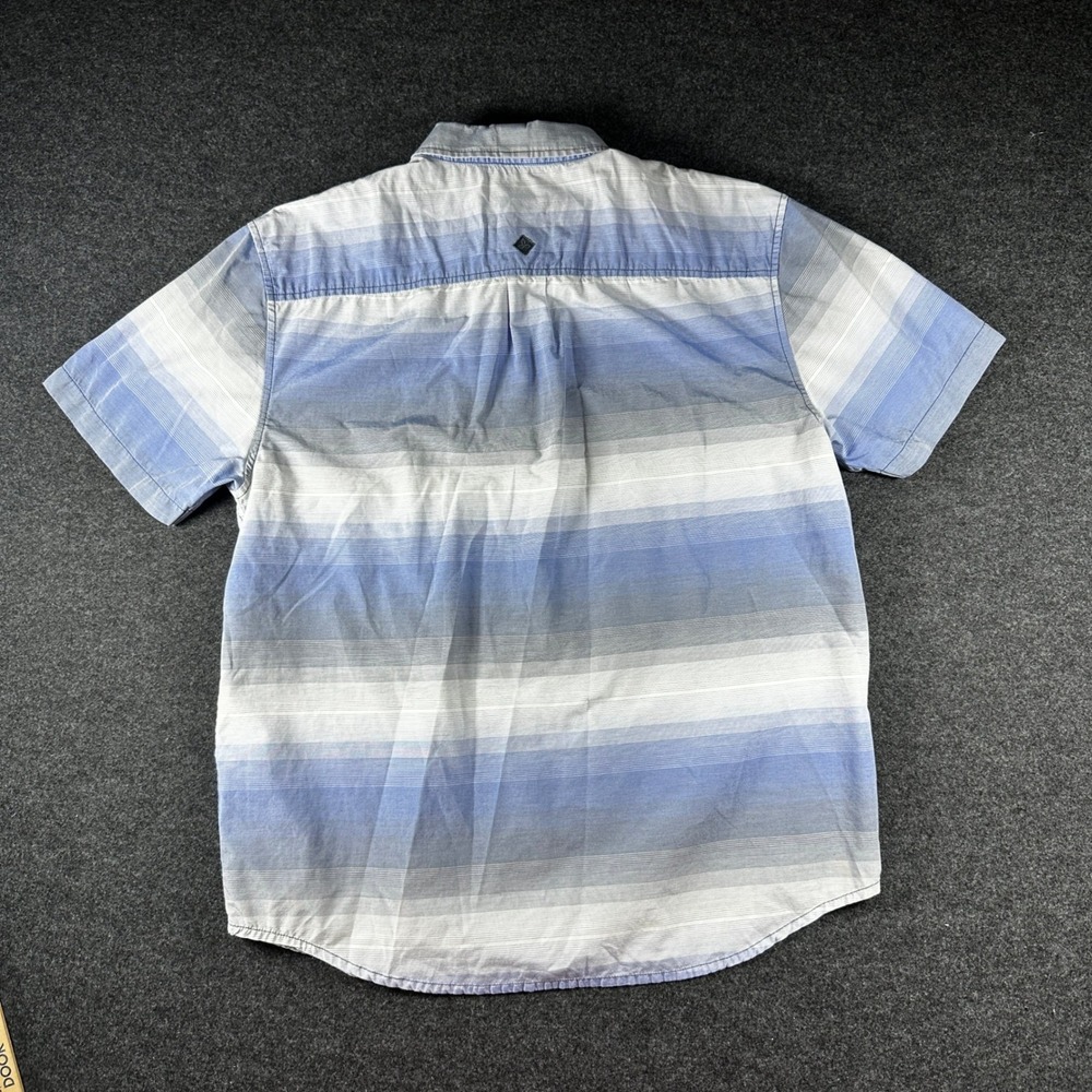 Prana Mens XL Short Sleeve Button Down Shirt Blue Ombre Stripe Organic Cotton - Picture 2 of 5
